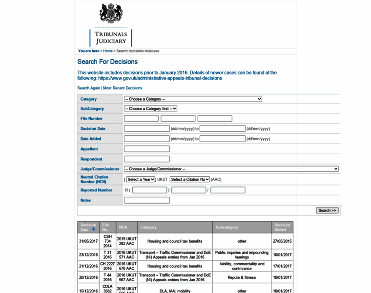 Administrativeappeals.decisions.tribunals.gov.uk thumbnail