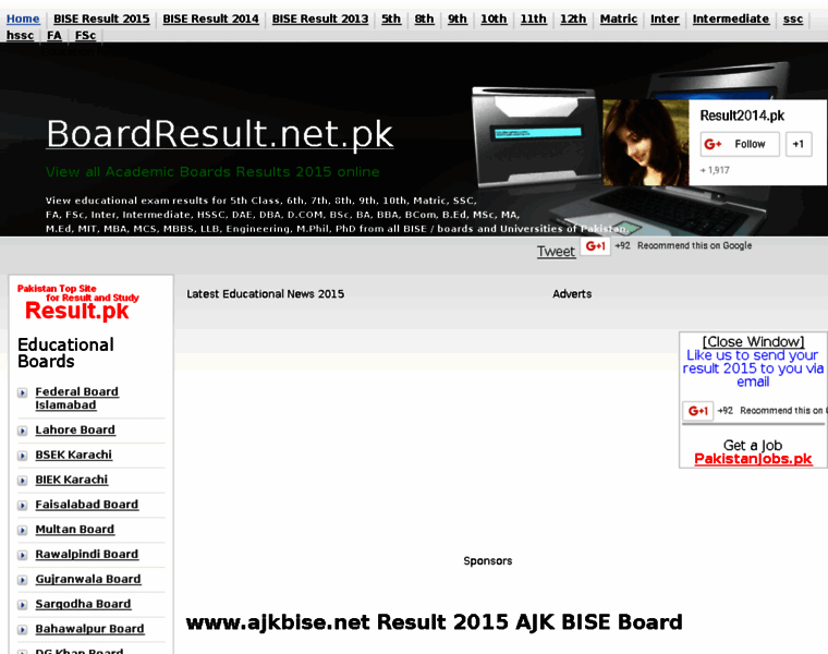 Ajkbise.boardresult.net.pk thumbnail
