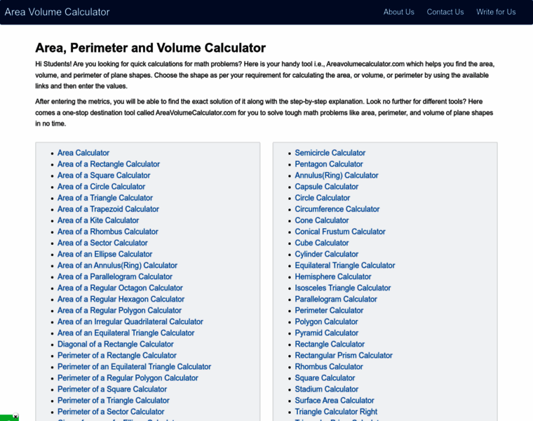 Areavolumecalculator.com thumbnail