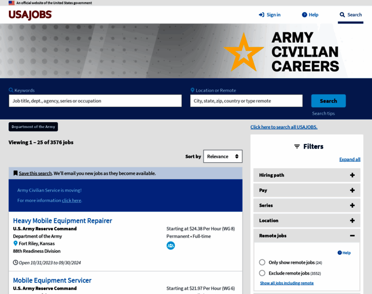Armycivilianservice.usajobs.gov thumbnail