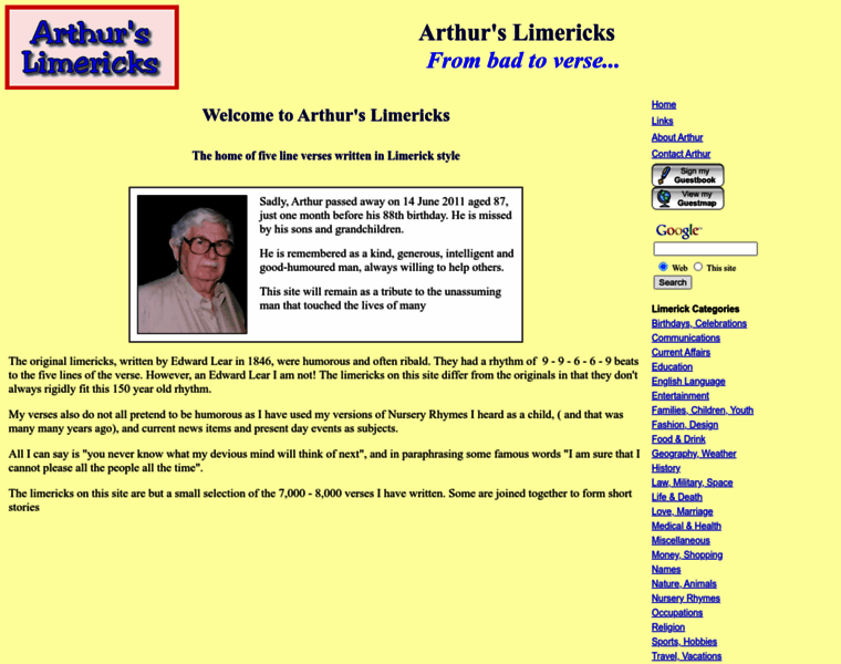 Arthurslimericks.com thumbnail