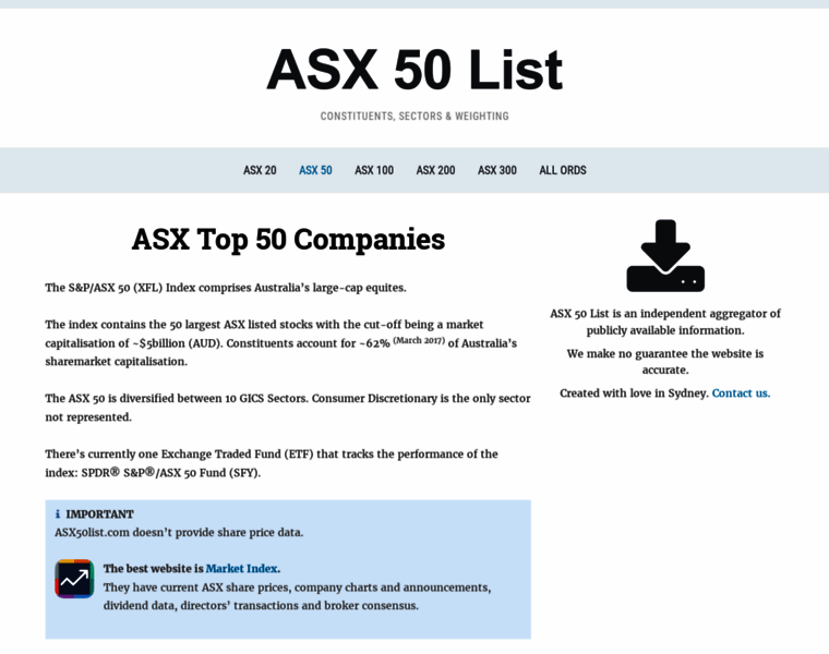 Asx50list.com thumbnail