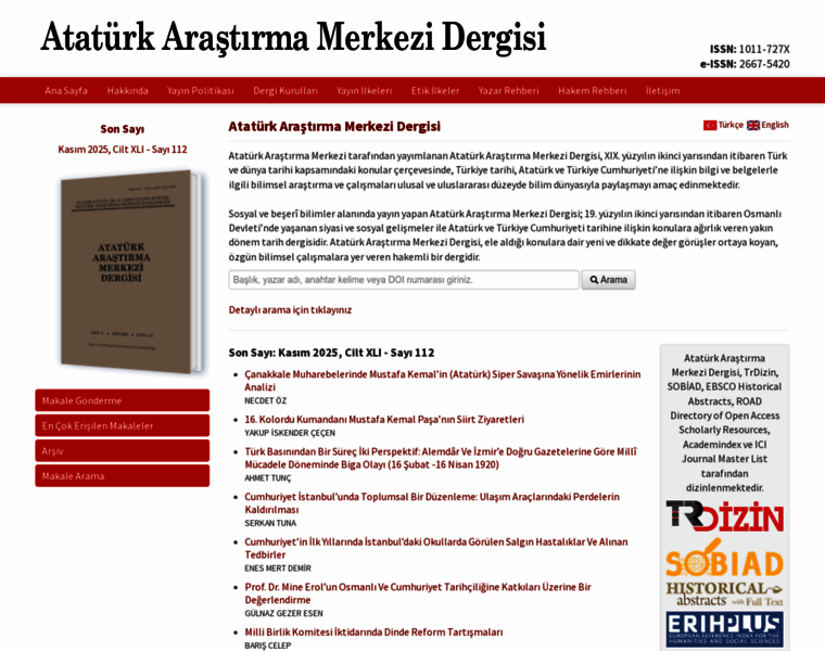 atamdergi.gov.tr at WI. Atatürk Araştırma Merkezi Dergisi