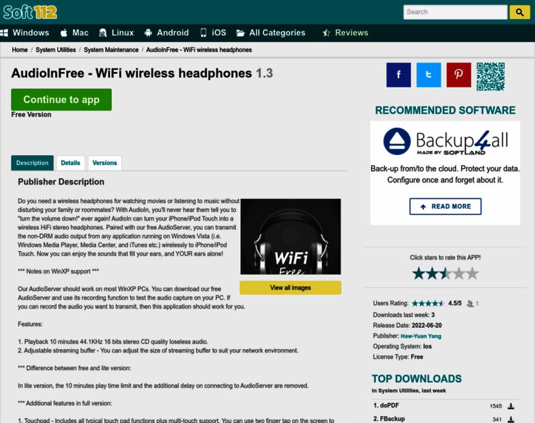 Audioinfree-wifi-wireless-headphones-ios.soft112.com thumbnail