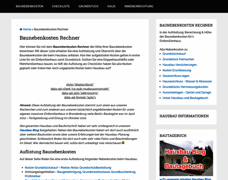 Baunebenkosten-rechner.de thumbnail