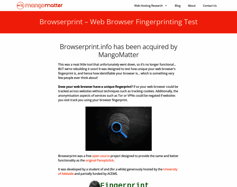 browserprint.info at WI. Browserprint - Web Browser Fingerprinting Test