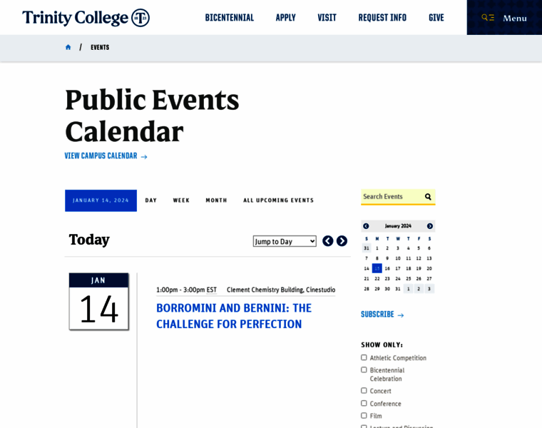 Calendar.trincoll.edu thumbnail