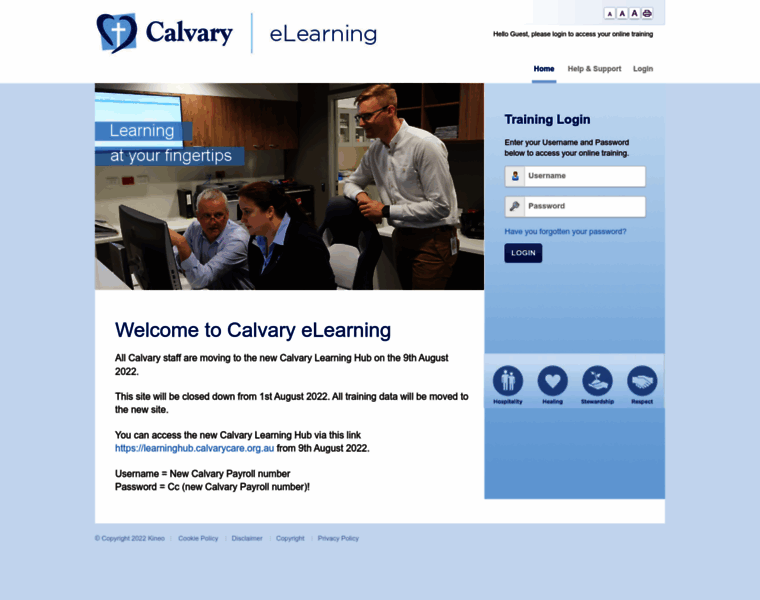 Calvary.e3learning.com.au thumbnail