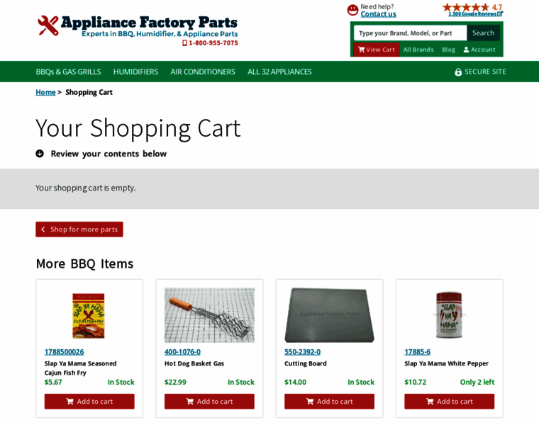 Cart.appliancefactoryparts.com thumbnail