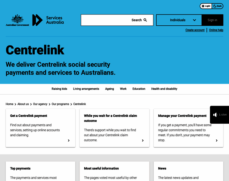 centrelink.gov.au at WI. Centrelink - Services Australia