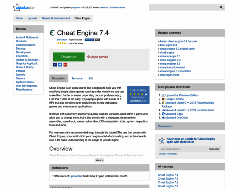 Cheat-engine.updatestar.com thumbnail