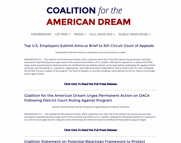 Coalitionfortheamericandream.us thumbnail