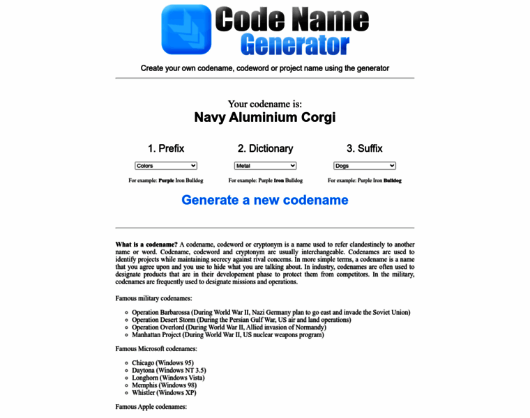 Codenamegenerator.com thumbnail