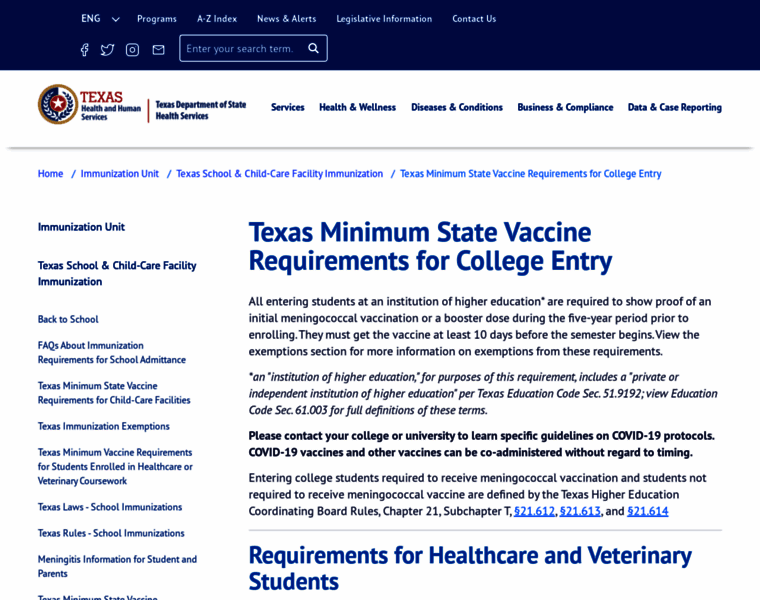 Collegevaccinerequirements.com thumbnail