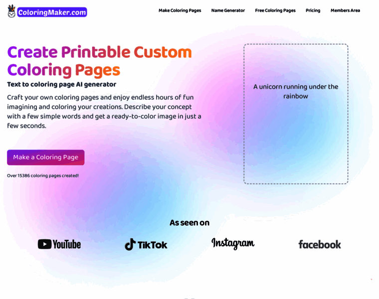 coloringmaker.com at WI. AI Coloring Page Generator Everyone Loves ...