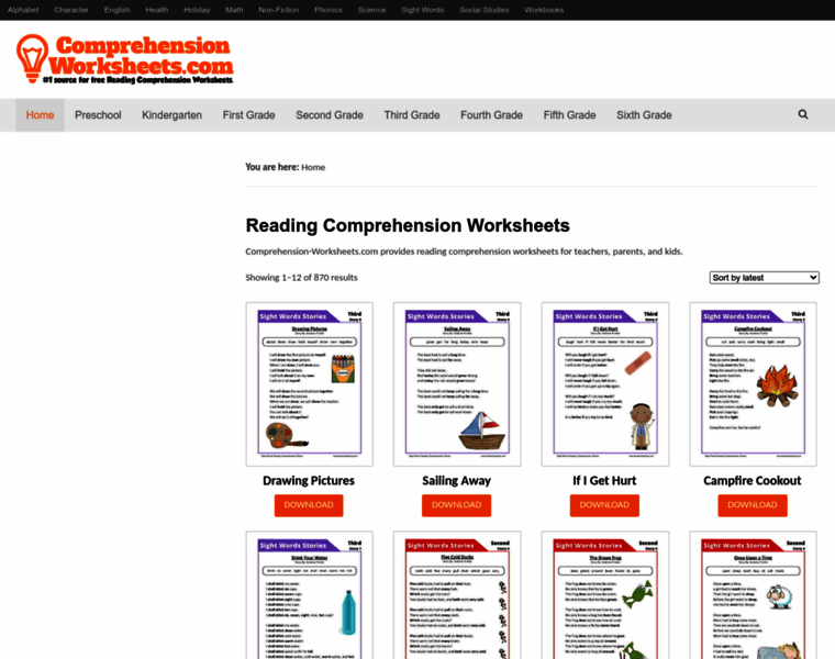 Comprehension-worksheets.com thumbnail