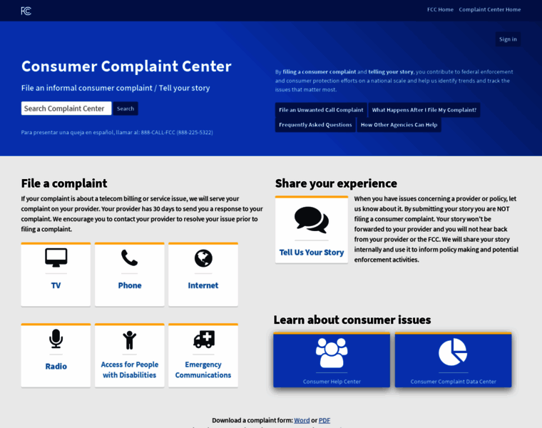 Consumercomplaints.fcc.gov thumbnail