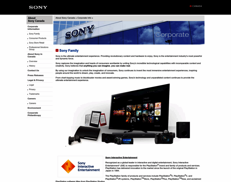 Corporate.sony.ca thumbnail