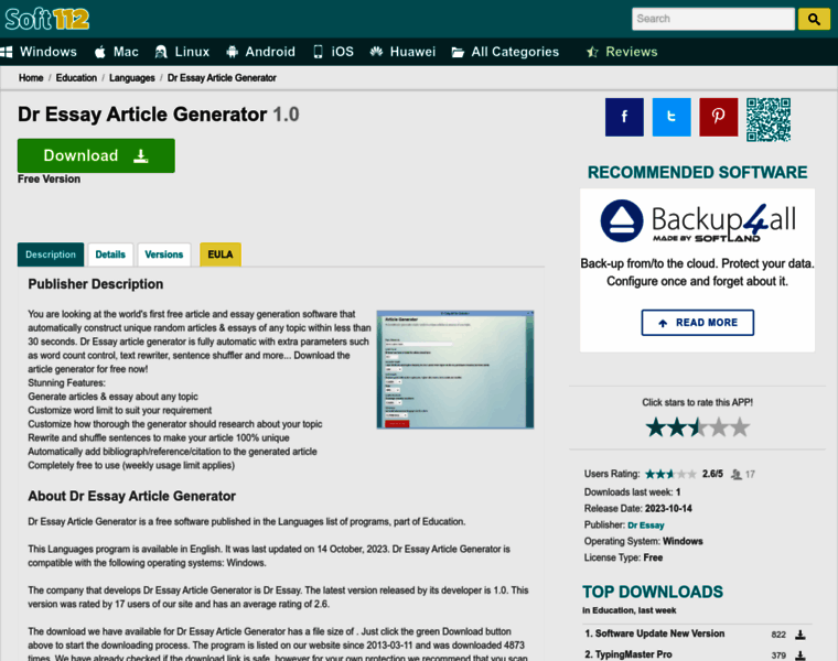 Dr-essay-article-generator.soft112.com thumbnail
