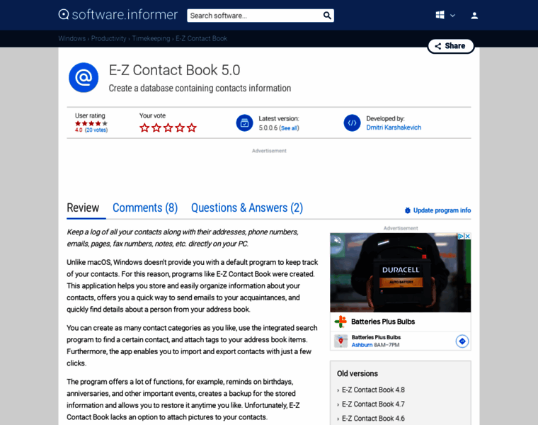 E-z-contact-book.software.informer.com thumbnail