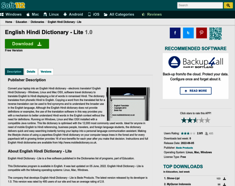 English-hindi-dictionary-lite.soft112.com thumbnail