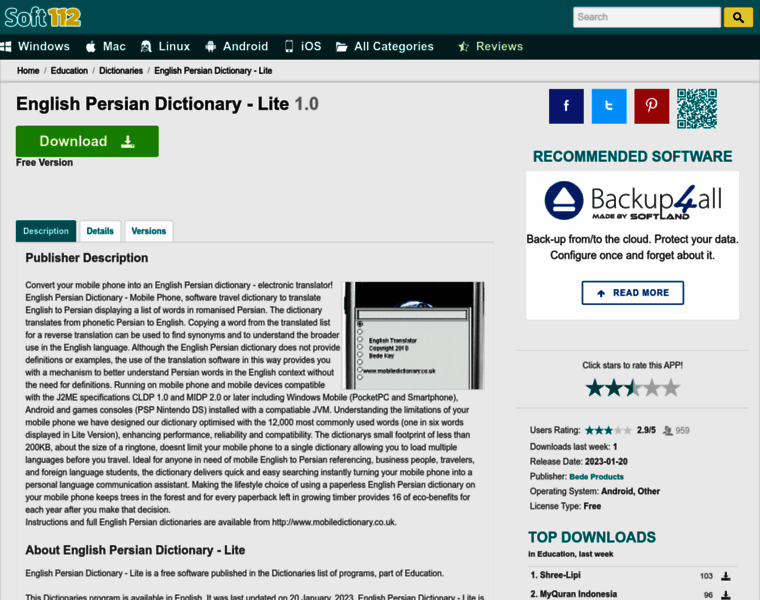 English-persian-dictionary-lite.soft112.com thumbnail