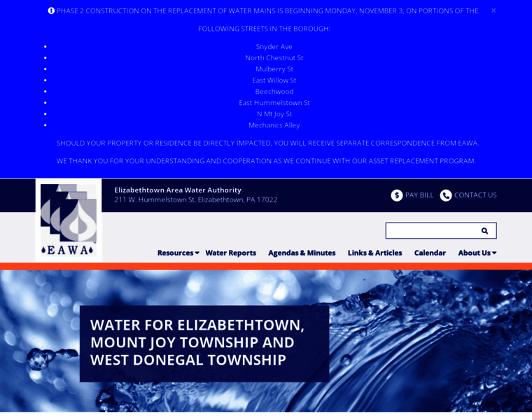 etown-water.com at WI. EAWA – Elizabethtown Area Water Authority