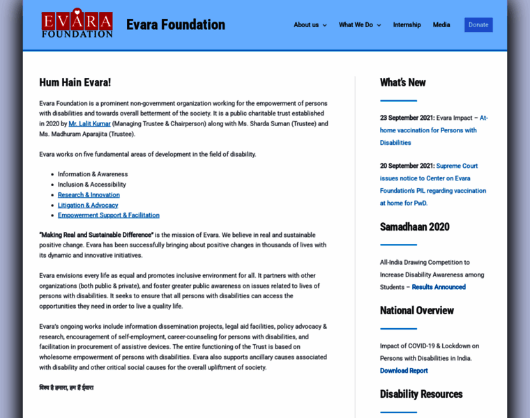 evara.org at WI. Hum Hain Evara! - Evara Foundation