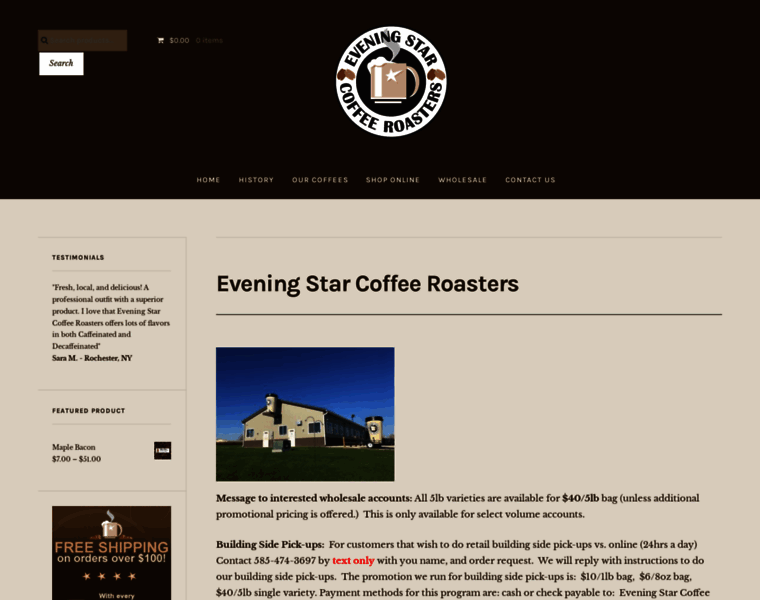 Eveningstarcoffeeroasters.com thumbnail