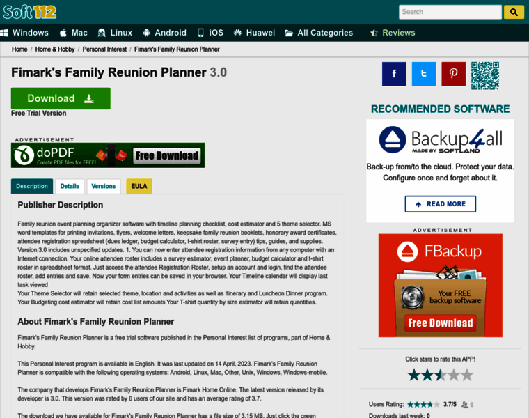 Fimarks-family-reunion-planner.soft112.com thumbnail