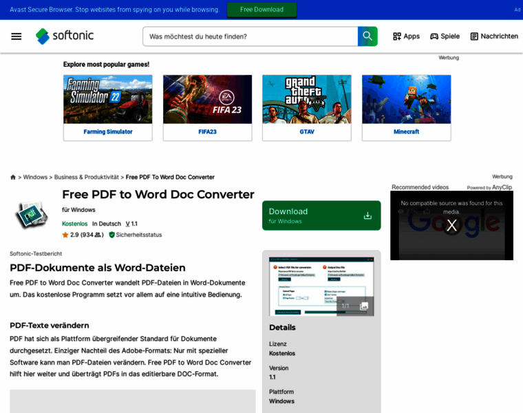 Free-pdf-to-word-doc-converter.softonic.de thumbnail