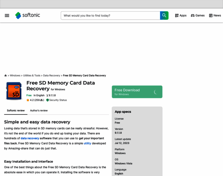 Free-sd-memory-card-data-recovery.en.softonic.com thumbnail