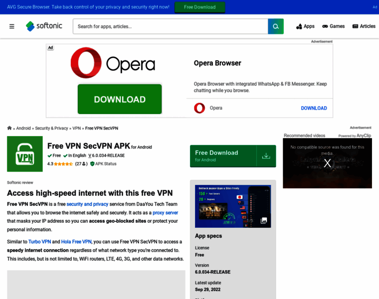 Free-vpn-secvpn-fast-unlimited-secure-proxy.en.softonic.com thumbnail