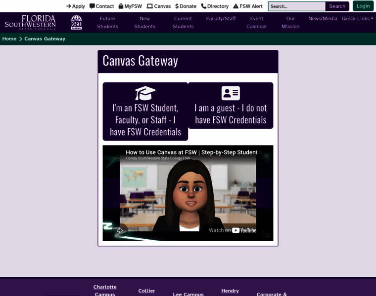 fsw.instructure.com at WI. Canvas Gateway | Florida SouthWestern State ...