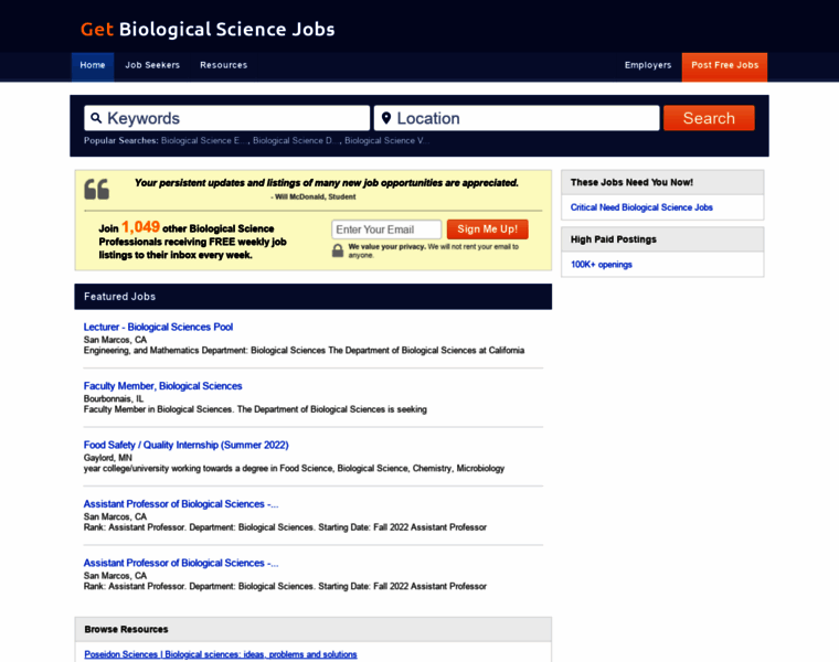 Getbiologicalsciencejobs.com thumbnail