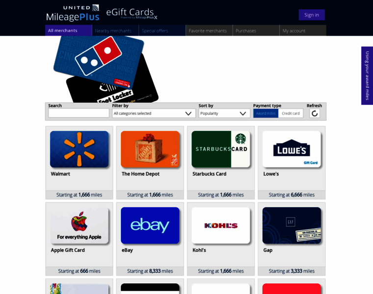 Giftcards.mileageplus.com thumbnail