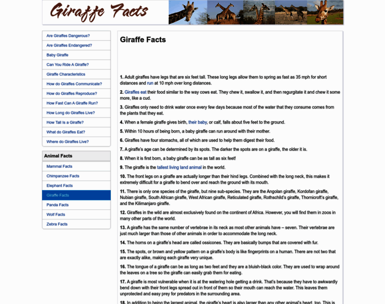 Giraffefacts.org thumbnail