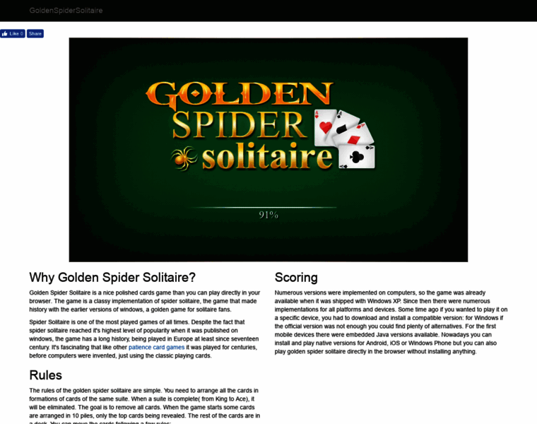 Goldenspidersolitaire.com thumbnail