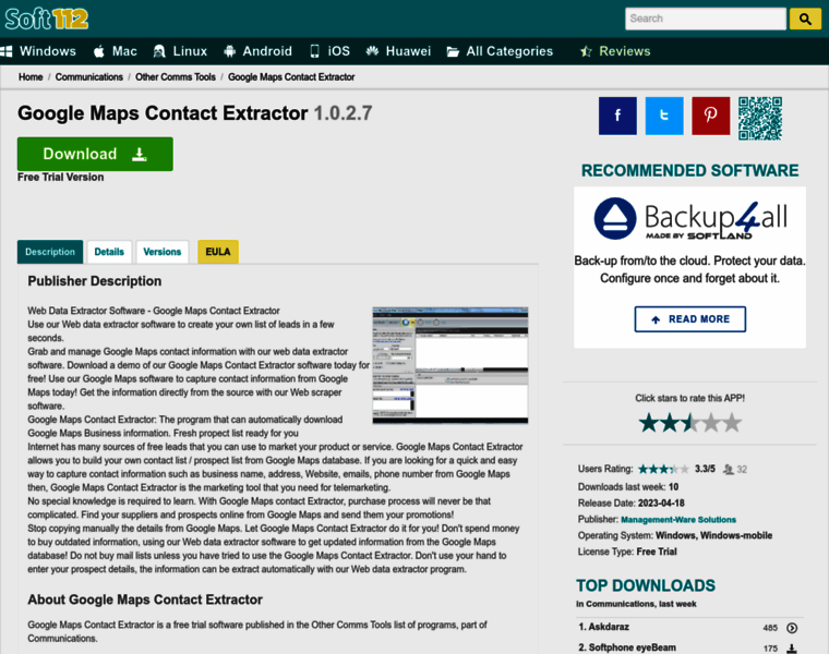Google-maps-contact-extractor.soft112.com thumbnail