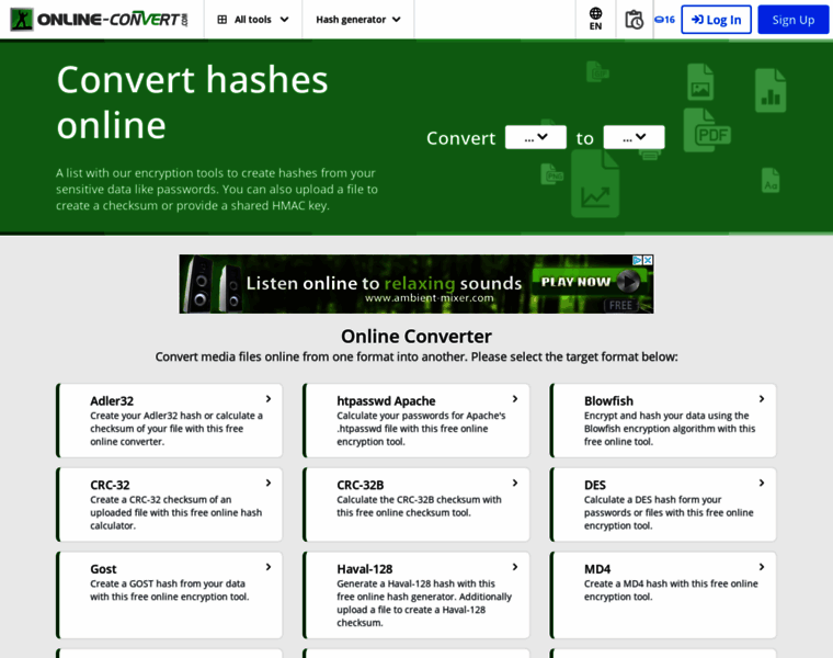 hash.online-convert.com at WI. Online hash encryption