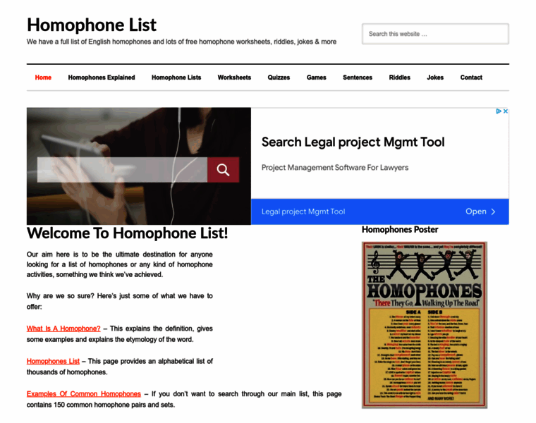 Homophonelist.com thumbnail