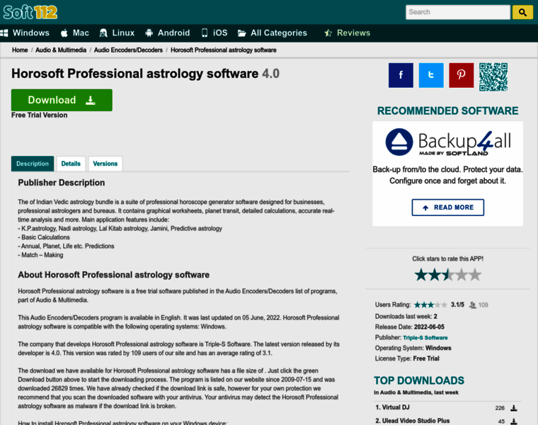 Horosoft-professional-astrology-software.soft112.com thumbnail