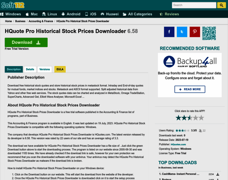 Hquote-pro-historical-stock-prices-downloader.soft112.com thumbnail
