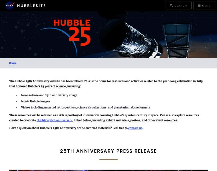 Hubble25th.org thumbnail