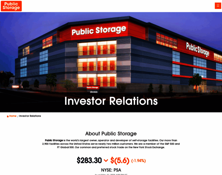 Investors.publicstorage.com thumbnail