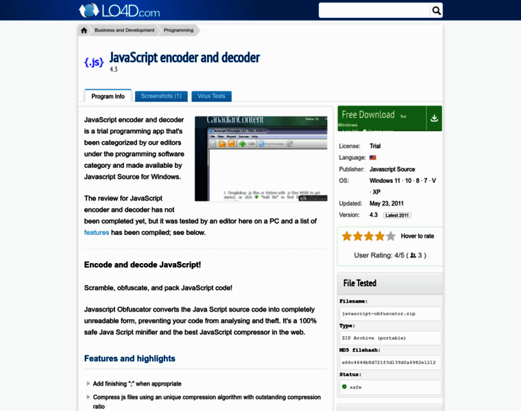 Javascript-encoder-and-decoder.en.lo4d.com thumbnail