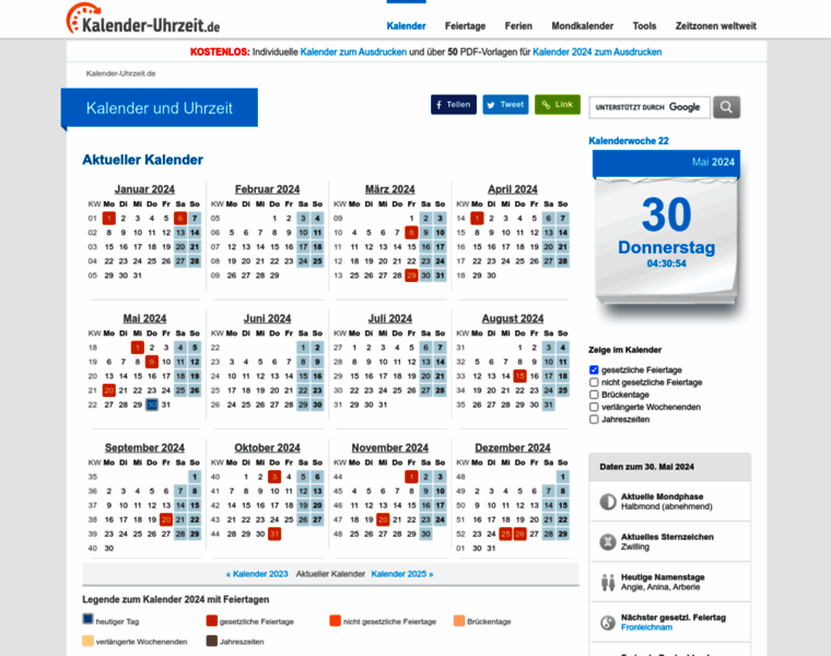 Kalender-uhrzeit.de thumbnail