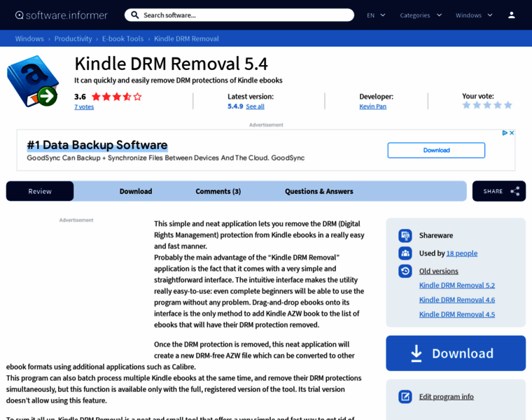 Kindle-drm-removal.software.informer.com thumbnail