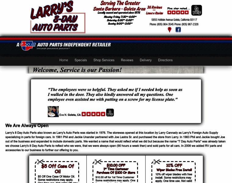 Larrys8dayautoparts.com thumbnail