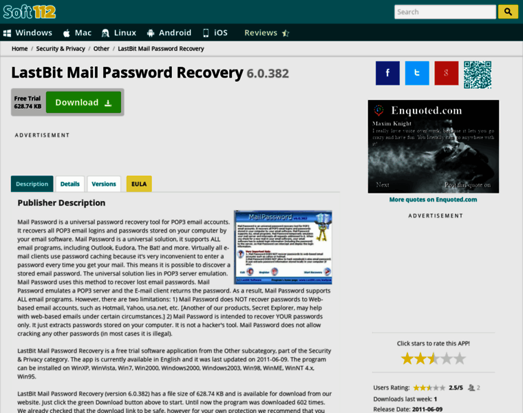 Lastbit-mail-password-recovery.soft112.com thumbnail